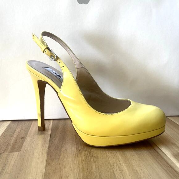 LK Bennett CLEMMIE PATENT LEATHER SLINGBACK PLATFORM HEEL Yellow Size 36 - Picture 4 of 11